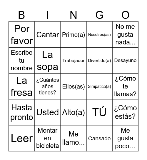 BINGO (P1, P6, P7) Bingo Card