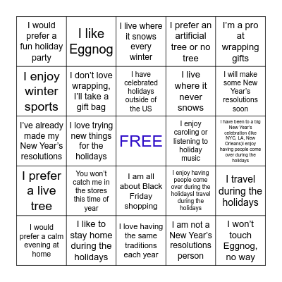 Holiday BINGO Card