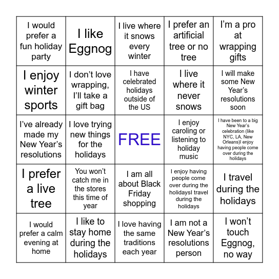 Holiday BINGO Card