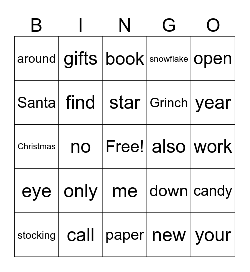 2nd Grade Bingo Card