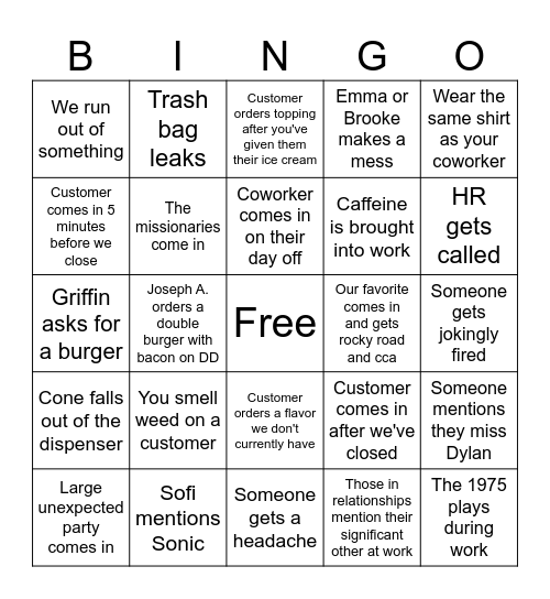 Scoops Bingo Card