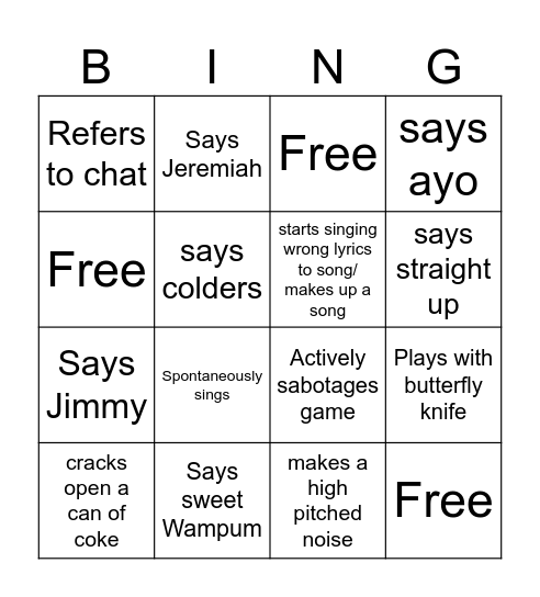 Gnome Bingo Card