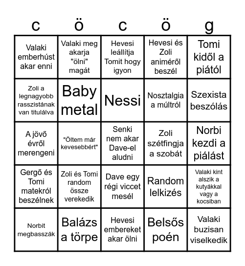 Szilveszteri csicska bingó Bingo Card