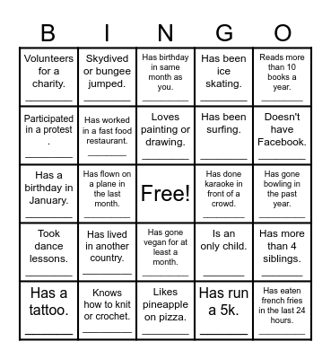 FIND SOMEONE WHO.... Bingo Card