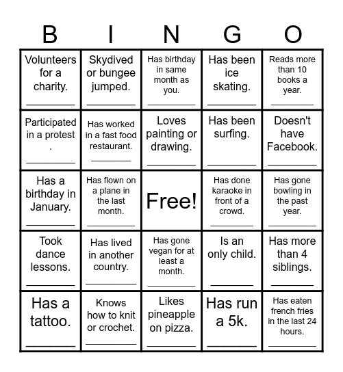 FIND SOMEONE WHO.... Bingo Card