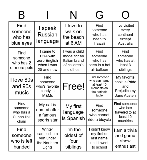 Untitled Bingo Card