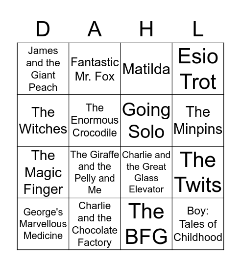 Roald Dahl's Books Bingo Card