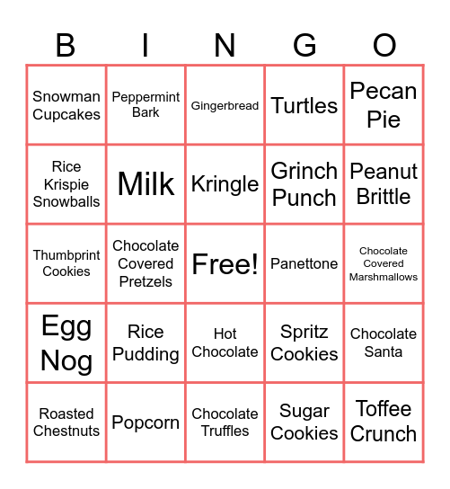 Christmas Treats Bingo Card