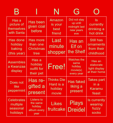 Procurement Branch Holiday Bingo Card