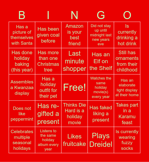 Procurement Branch Holiday Bingo Card