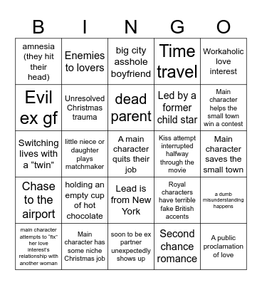 Christmas Hallmark Movie Bingo Card