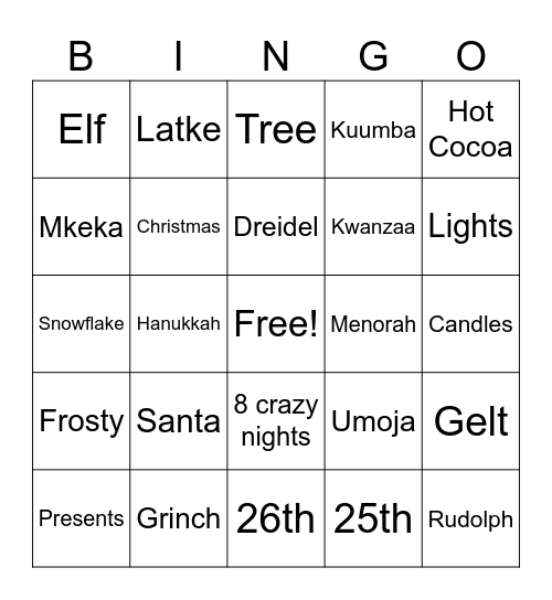 Winter Bingo Card