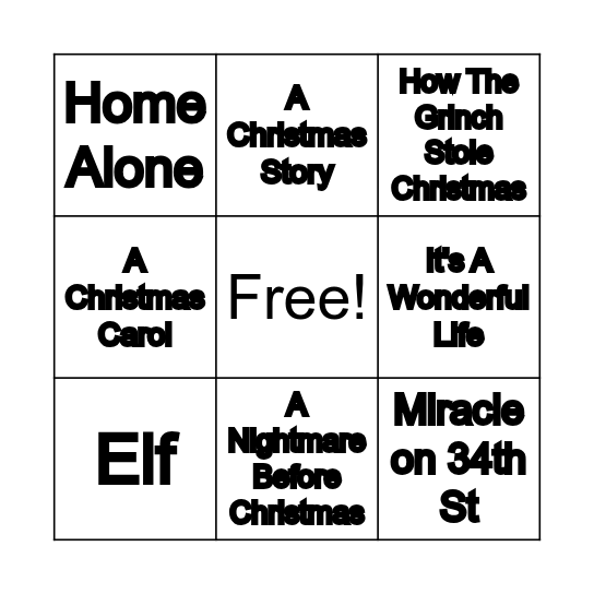 Sabre Springs Christmas Bingo Card