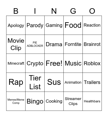 utube recommendations Bingo Card