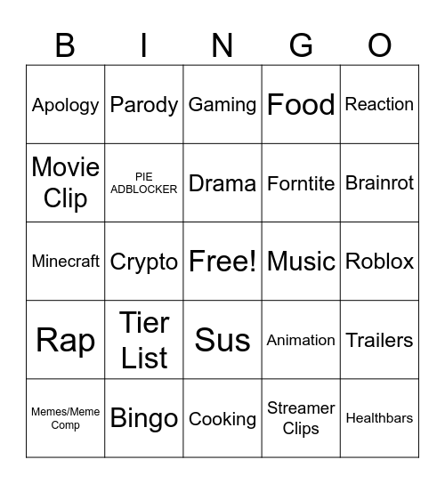 utube recommendations Bingo Card