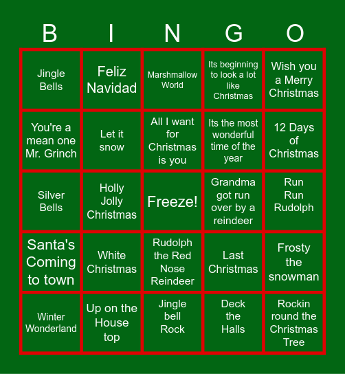 Winter Fest Soundtrack BINGO Card