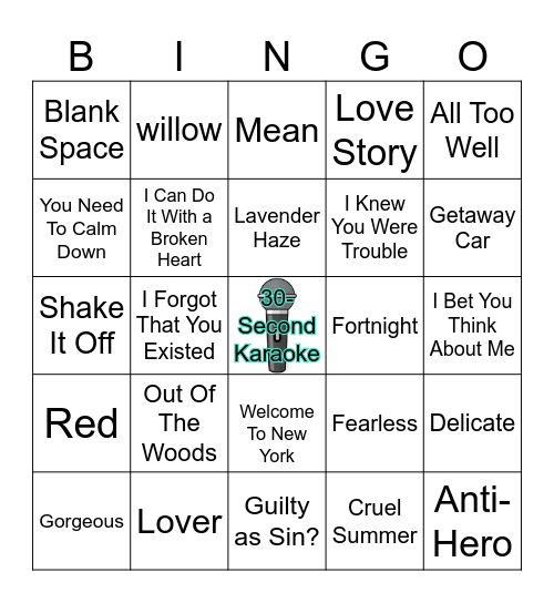 Taylor's Bingo Card