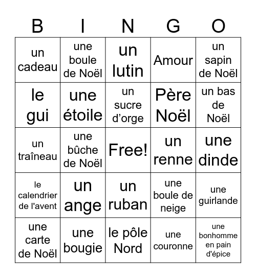 Fête de Noël Bingo Card