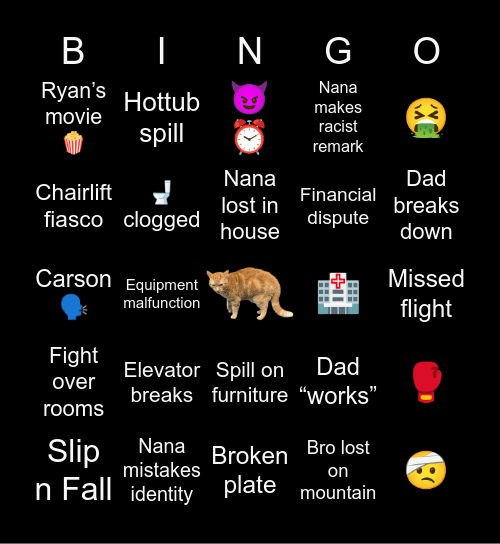 Harris Utah Trip Bingo Card