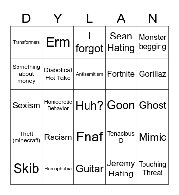 Goober bingo Card