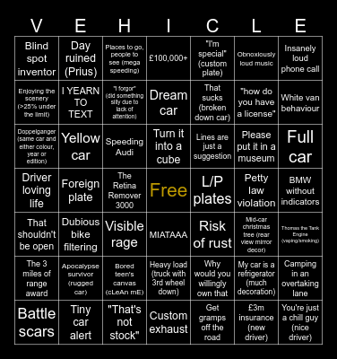 Car Bingo Card