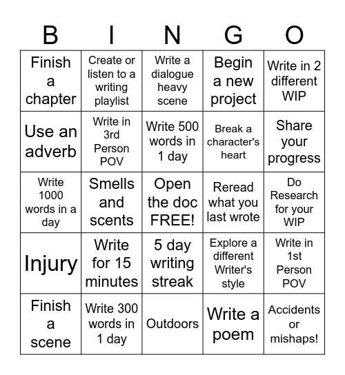 Celebrate Year of the Snake Writer Bingo Card