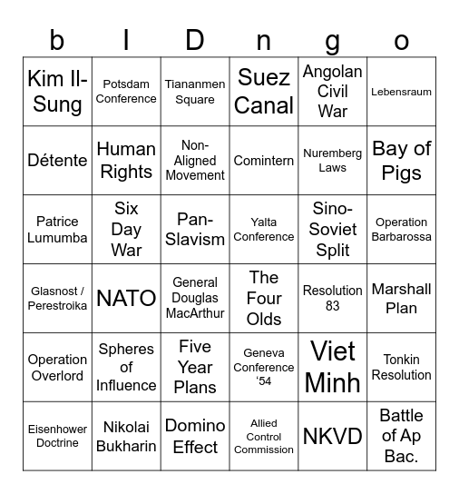 bIDngo Bingo Card