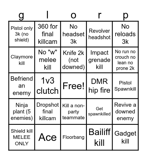 Siege Bingo Card