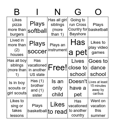 Get to Know Each Other Bingo Card