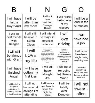 When I Turn 18... Bingo Card