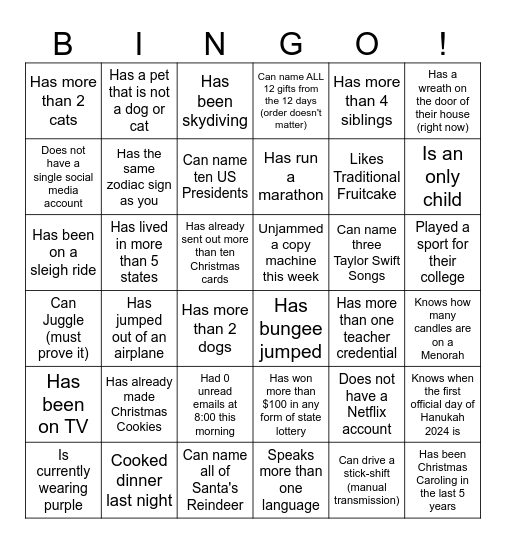 Only Two More Days Bingo Card