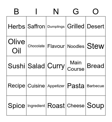 Food Bingo Card