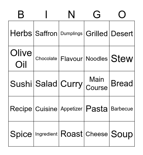 Food Bingo Card