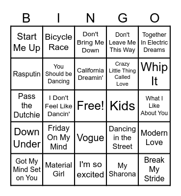 M  U  S  I  C   B  A  N  G  E  R  S Bingo Card