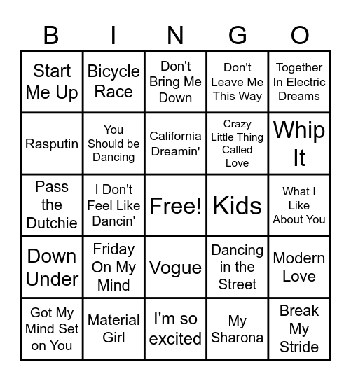 M  U  S  I  C   B  A  N  G  E  R  S Bingo Card