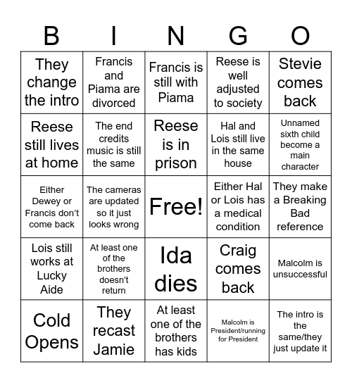 New Malcolm Bingo Card