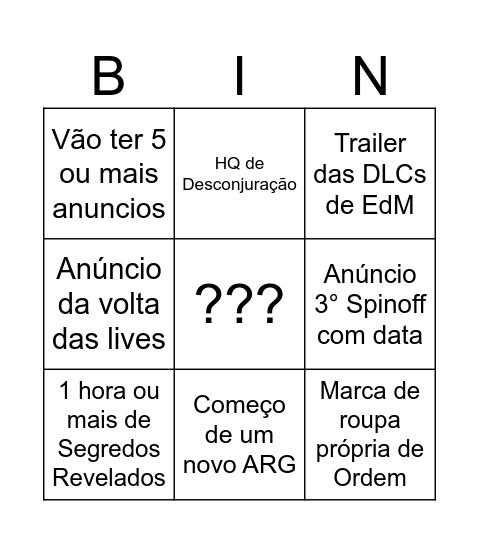 Segredos Revelados Bingo Card