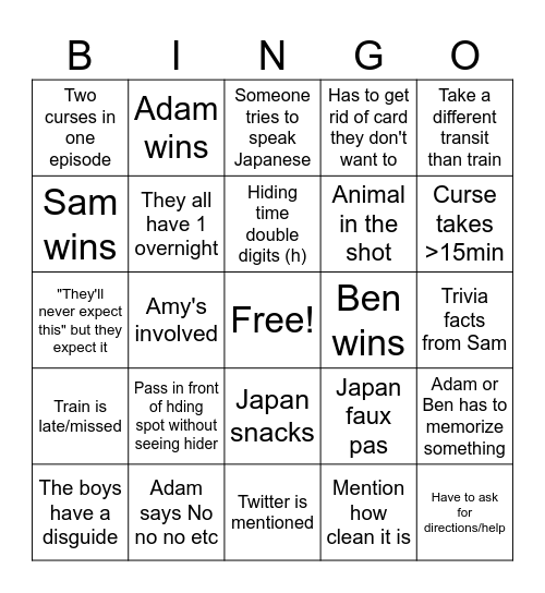 Jet Lag HideNSeek Bingo Card