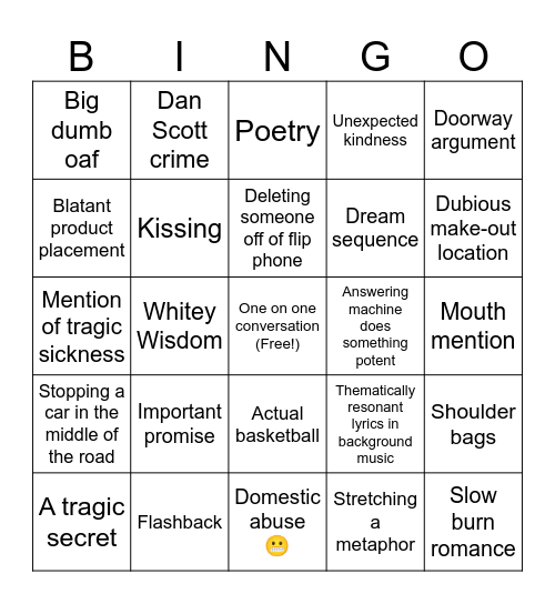One Tree Hill Bingo Card