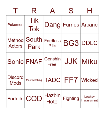 Holmat Bingo Card