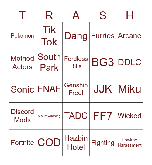 Holmat Bingo Card