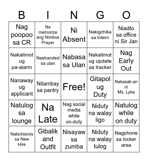 NIMBUS BINGO! Bingo Card