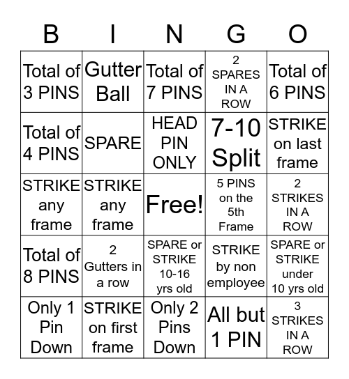 NWCI Bowling BINGO 2016 Bingo Card