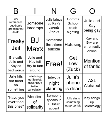 Tricycle Bingo Card