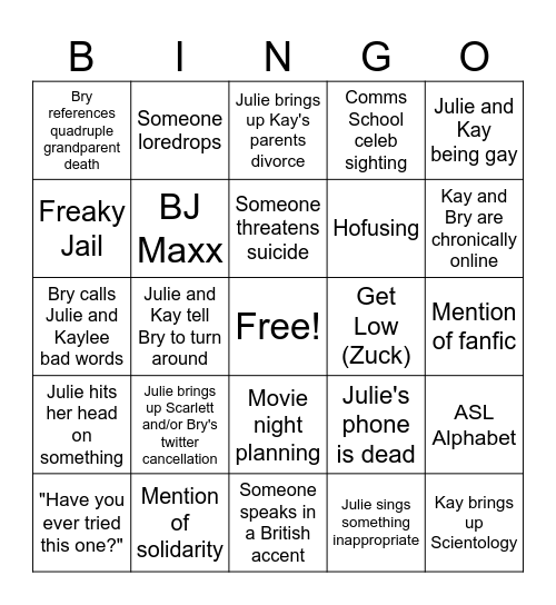 Tricycle Bingo Card