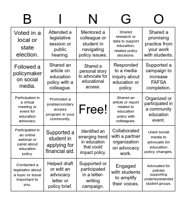 WHEF Advocacy Group BINGO Card