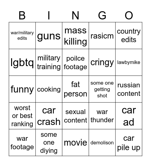 yt shorts bingo Card