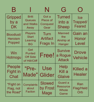 Witches of the Waste PvP Bingo Card