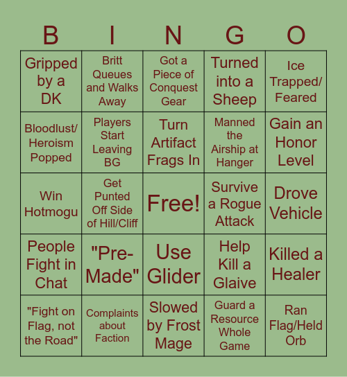 Witches of the Waste PvP Bingo Card
