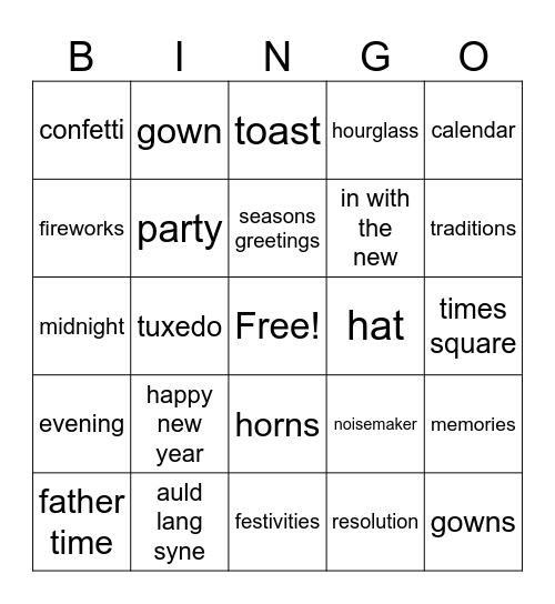 New Year Bingo Card